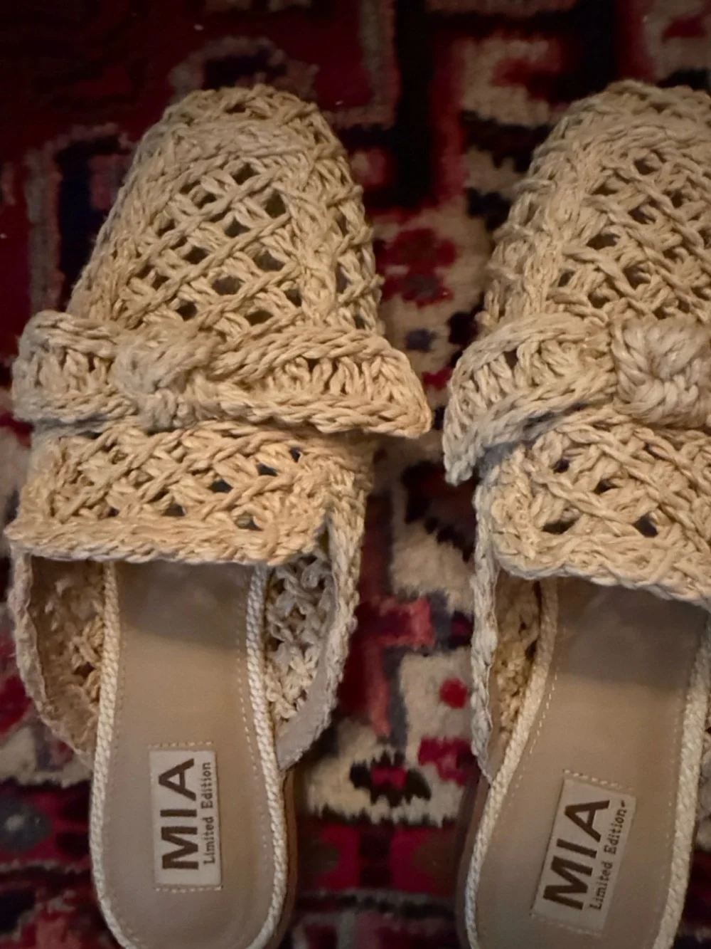 MIA Cream Crochet Slip-On Mules with Knot Detail - Picture 5 of 9